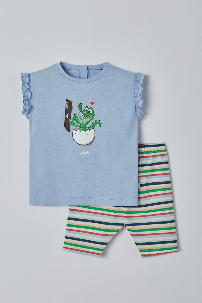 Pamuklu Kız Bebek Pijama-Bab - 816-Toz Mavi